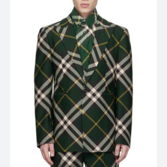 Burberry Green Nova Check Wool Single Breasted Sport Coat Jacket 52R NEW Blazer - Picture 1 of 9